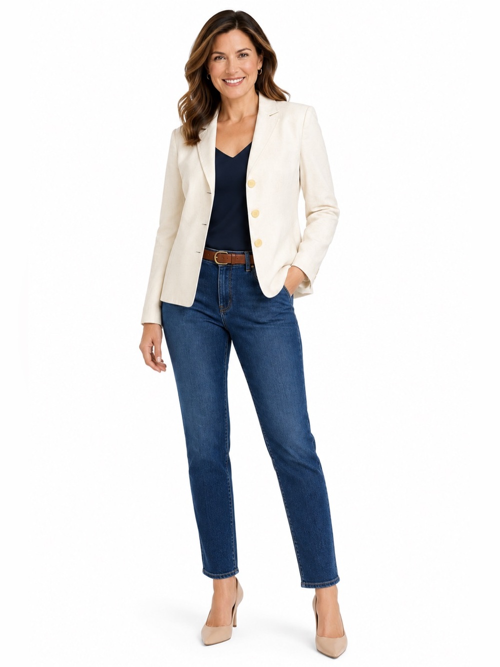 Talbots Petites Italian Fabric Linen Blend Ivory Blazer Jacket Size 10P